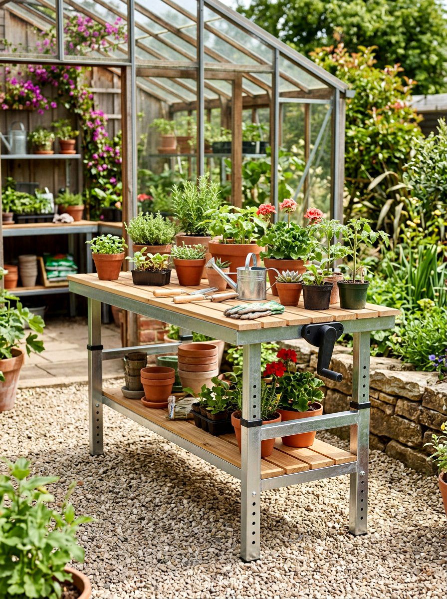Adjustable Height Greenhouse Bench - 30 greenhouse propagation bench ideas