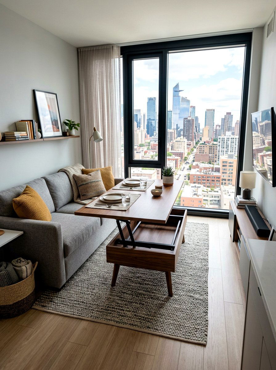 Adjustable Height Lift Top Table - 30 small space dining table ideas