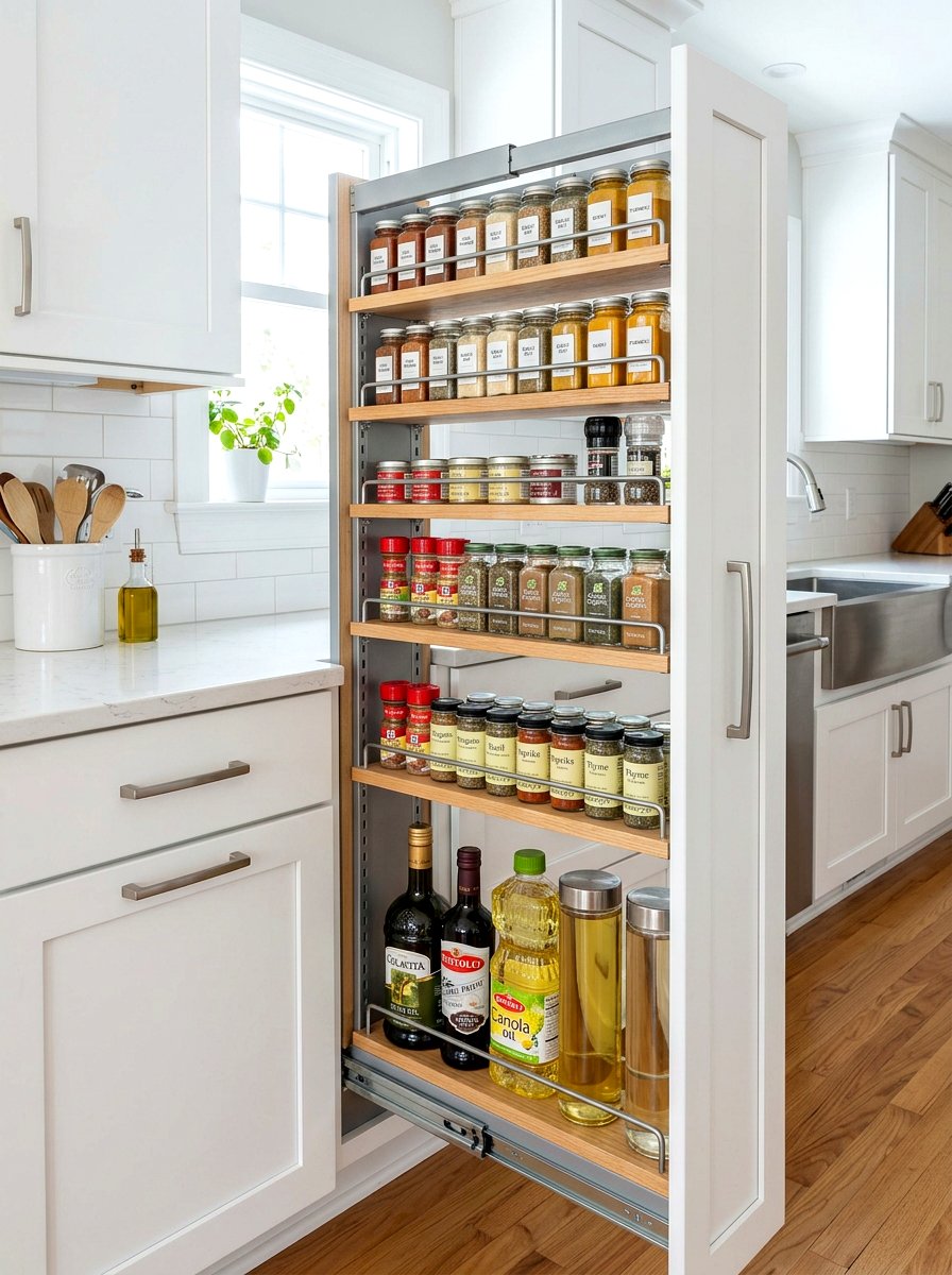 Adjustable Height Spice Pull Out - 30 pull out spice rack ideas