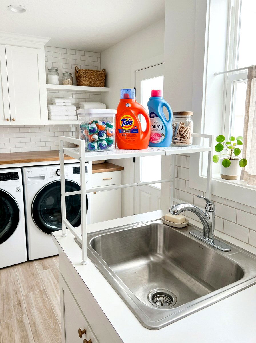 Adjustable Sink Shelf Riser - 30 under sink storage rental ideas