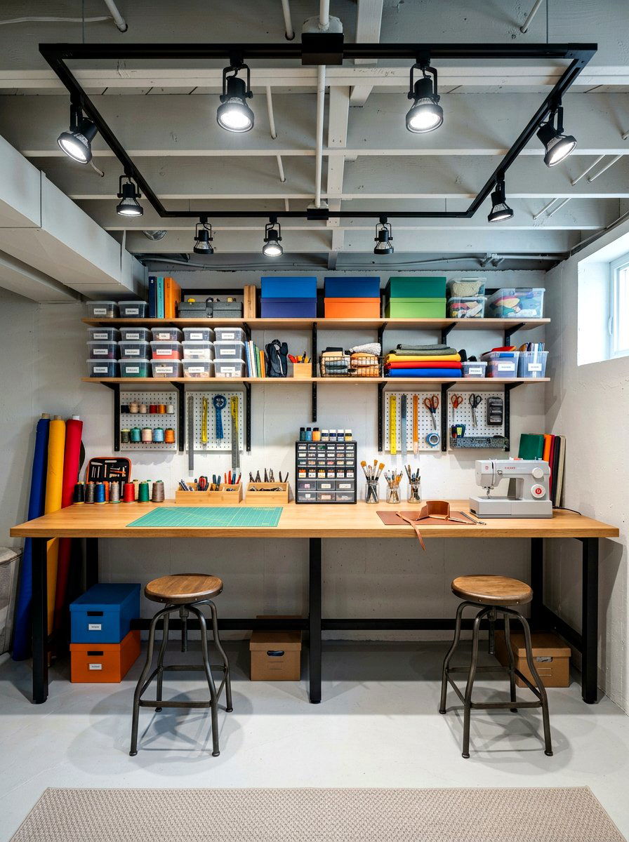 Adjustable Track Light - 30 dark basement lighting ideas