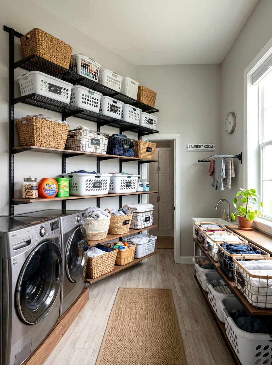 Adjustable Track Shelving - 30 laundry room shelf ideas