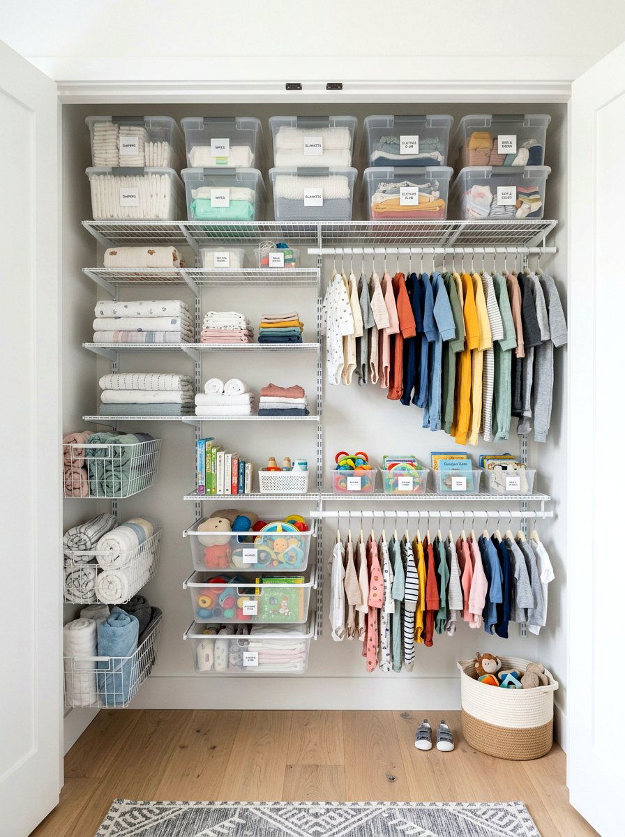 Adjustable Wire Shelving - 30 nursery closet ideas