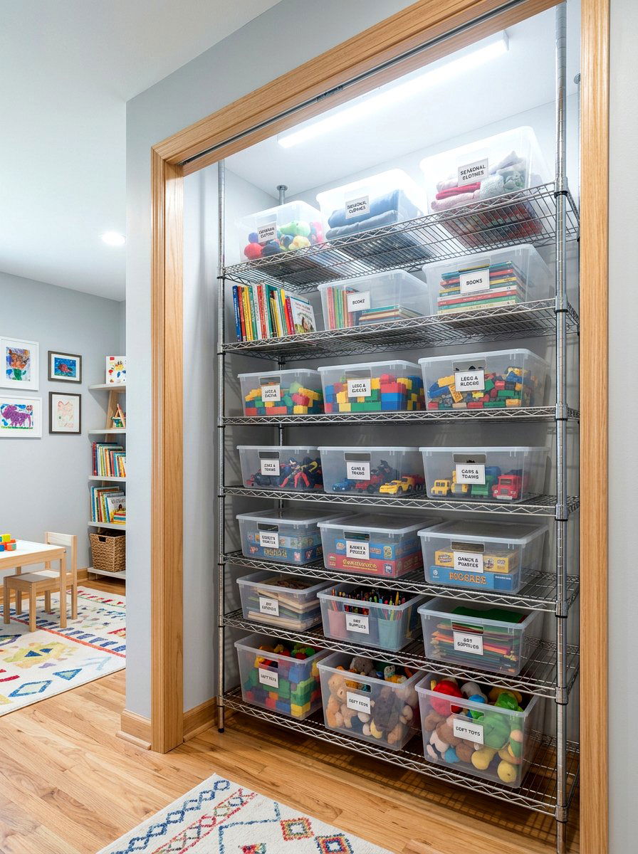 Adjustable Wire Shelving - 30 playroom closet ideas