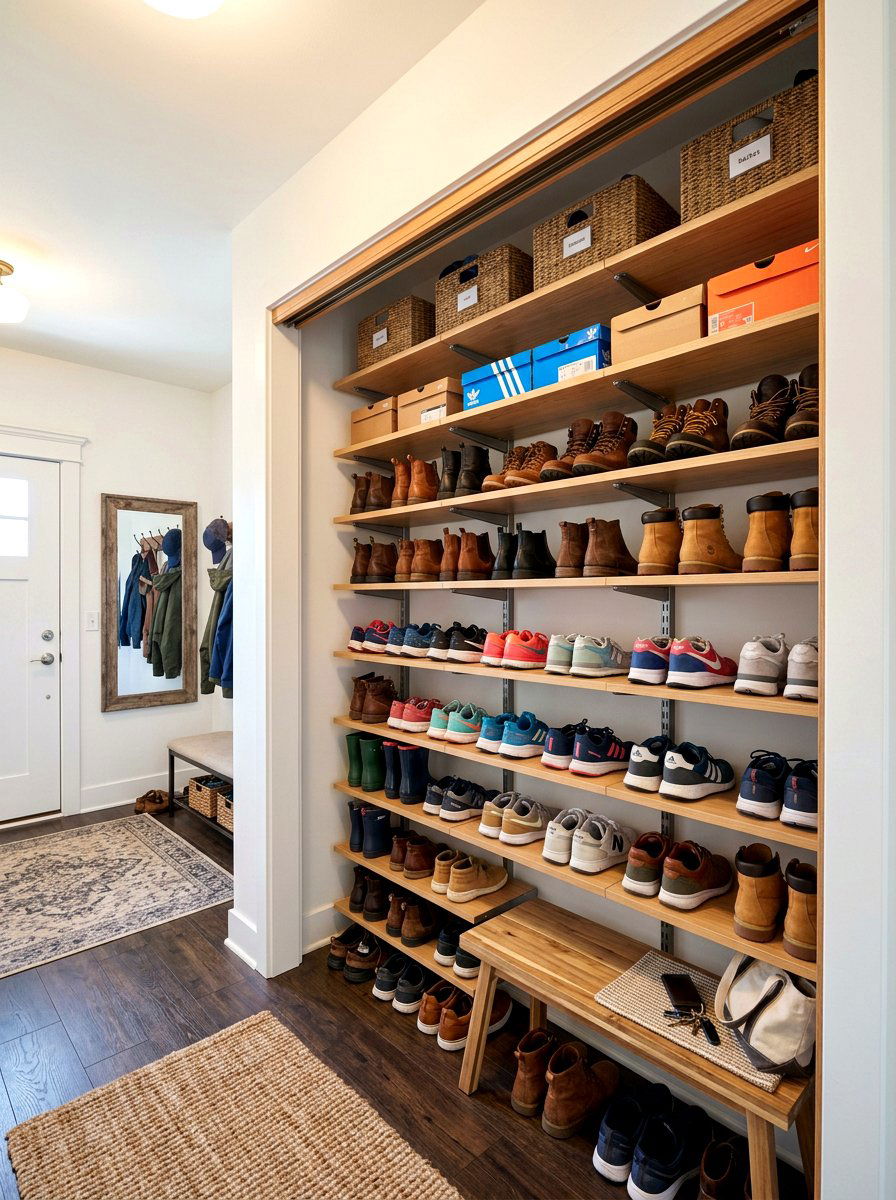 Adjustable Wood Shelves Closet - 30 coat closet organization ideas
