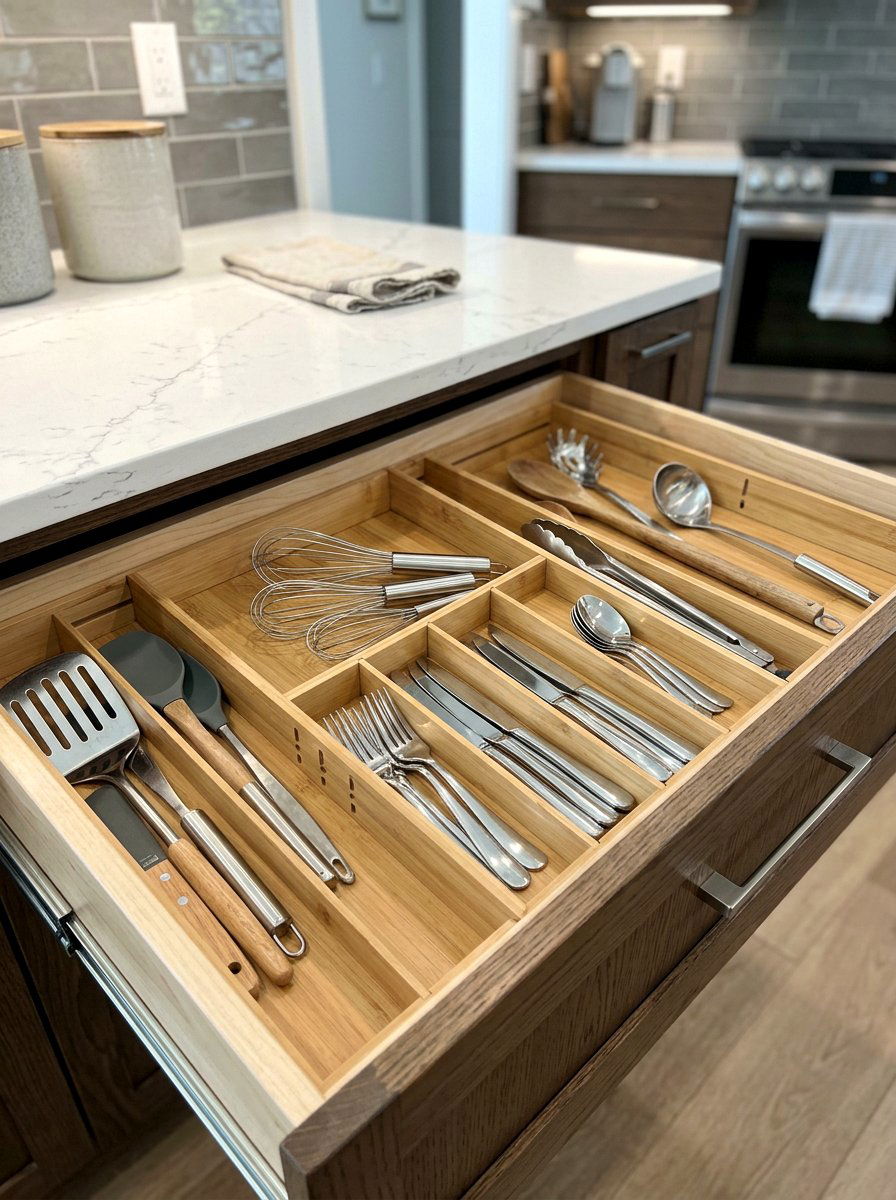 Adjustable drawer dividers - 30 apartment kitchen storage ideas