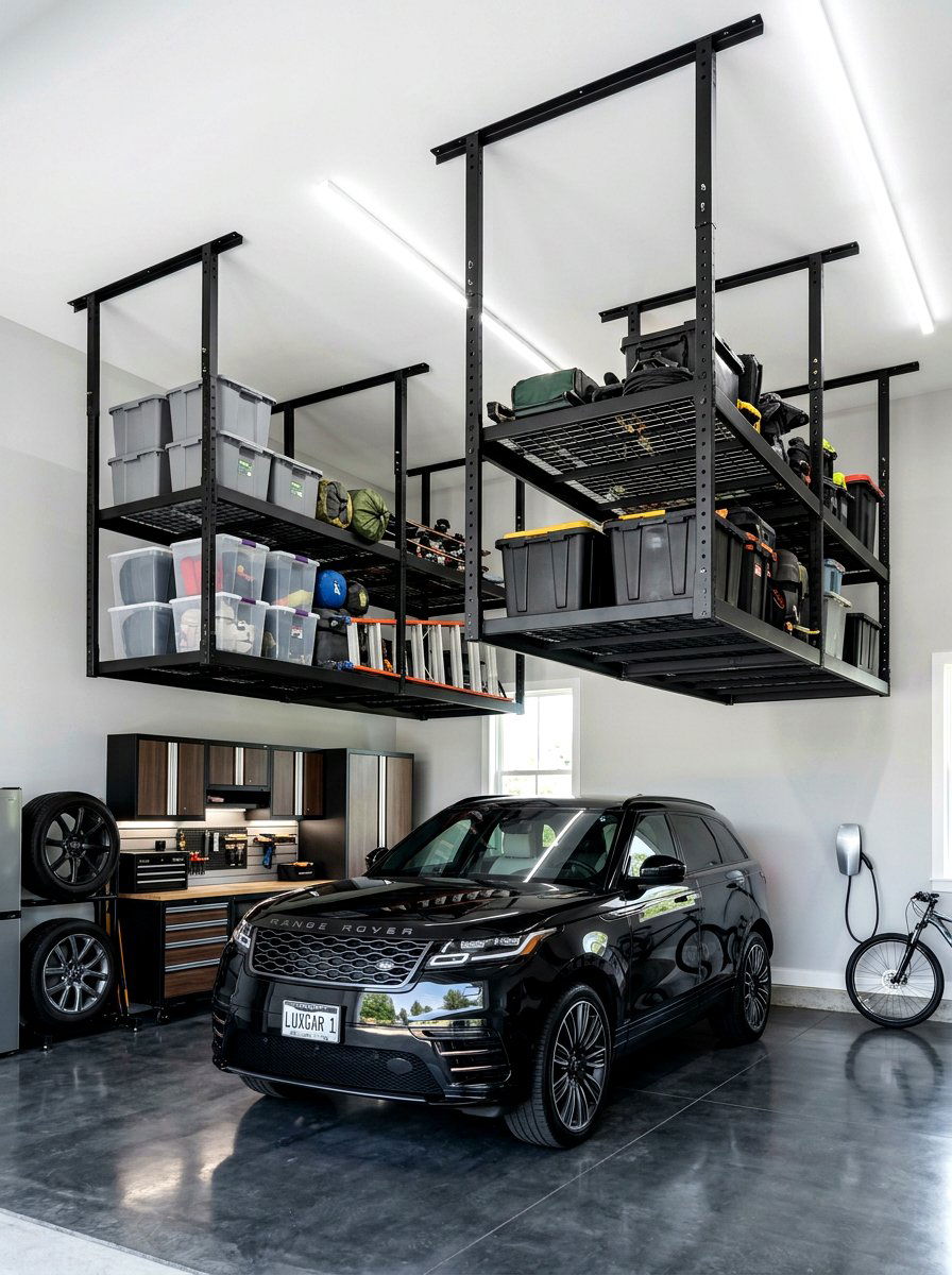 Adjustable height ceiling racks - 30 garage ceiling storage ideas