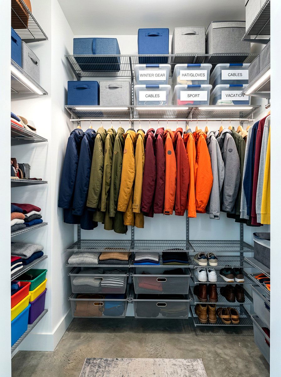 Adjustable wire shelving - 30 organizing a coat closet ideas