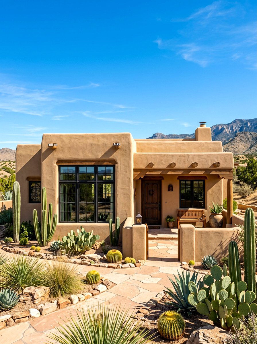 Adobe Style Desert Home - 30 black bronze window exterior ideas