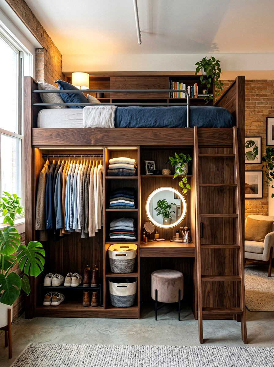 Adult Loft Bed With Wardrobe - 30 loft bed studio apartment ideas