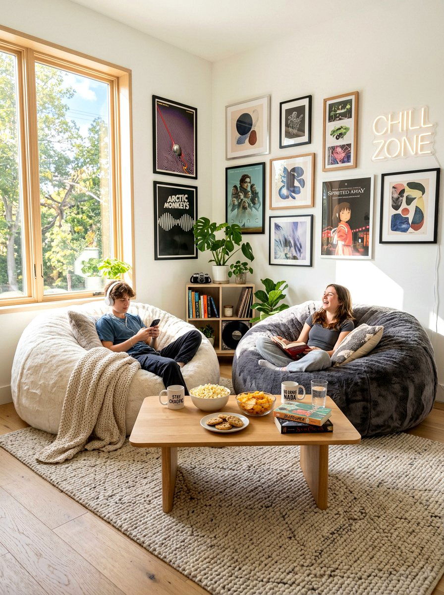 Aesthetic bean bag seating - 30 teen hangout room ideas
