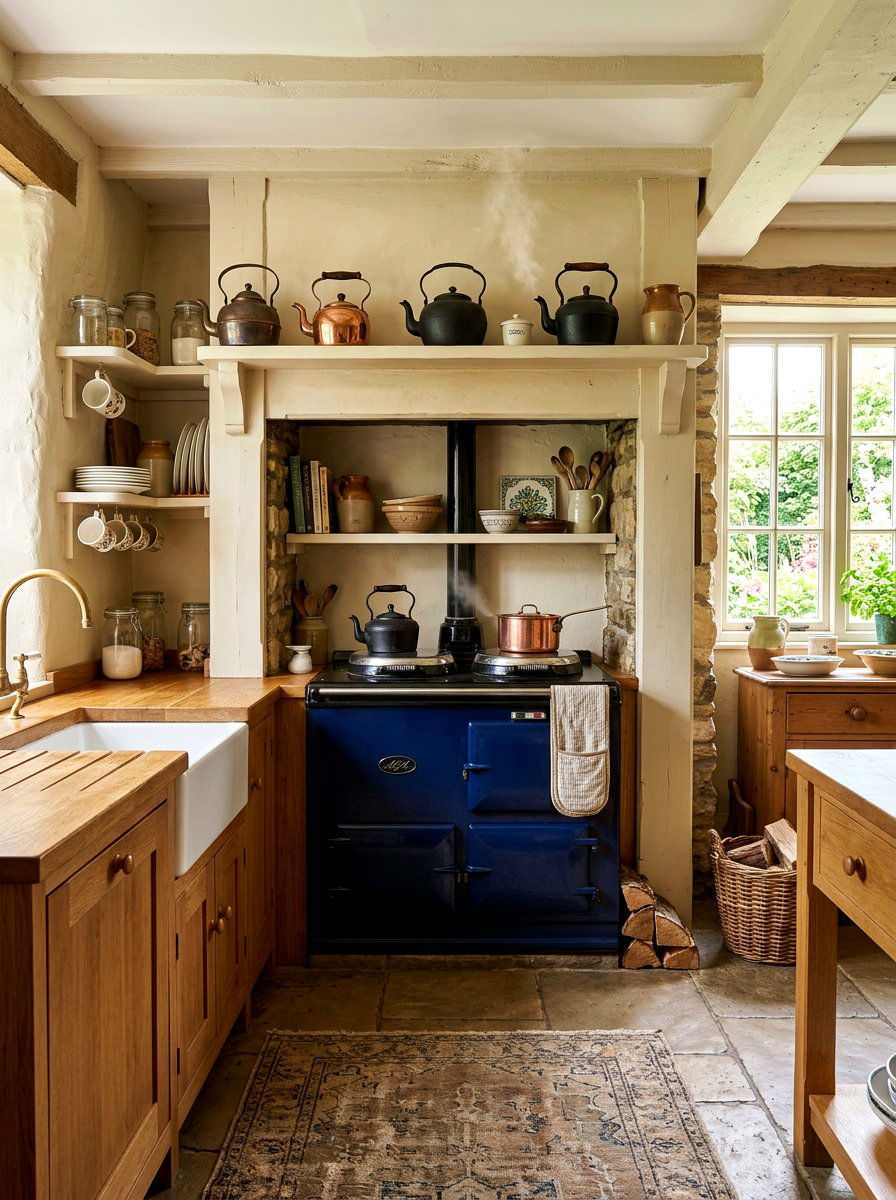 Aga Surround Shelves - 30 English country kitchen shelf ideas