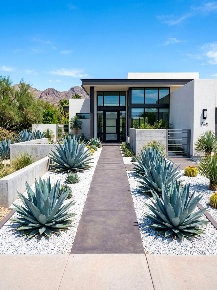 Agave Landscape - 30 drought tolerant front yard ideas