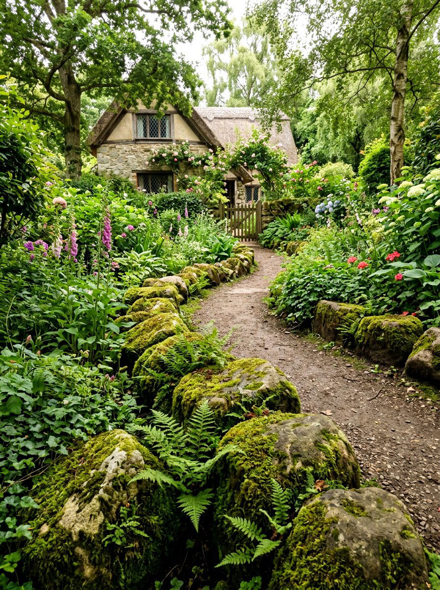 Aged mossy stone border - 30 stone edging front yard ideas