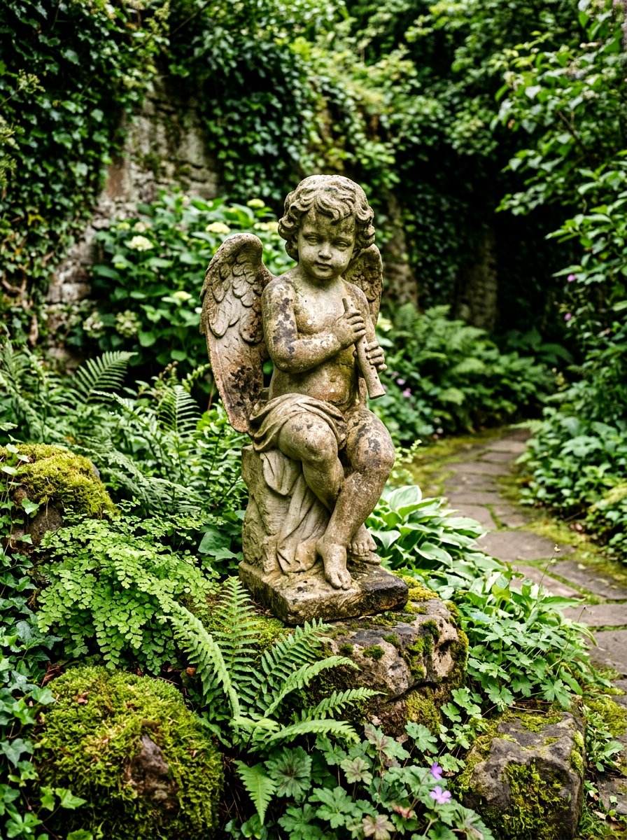 Aged stone statues - 30 vintage garden decor ideas