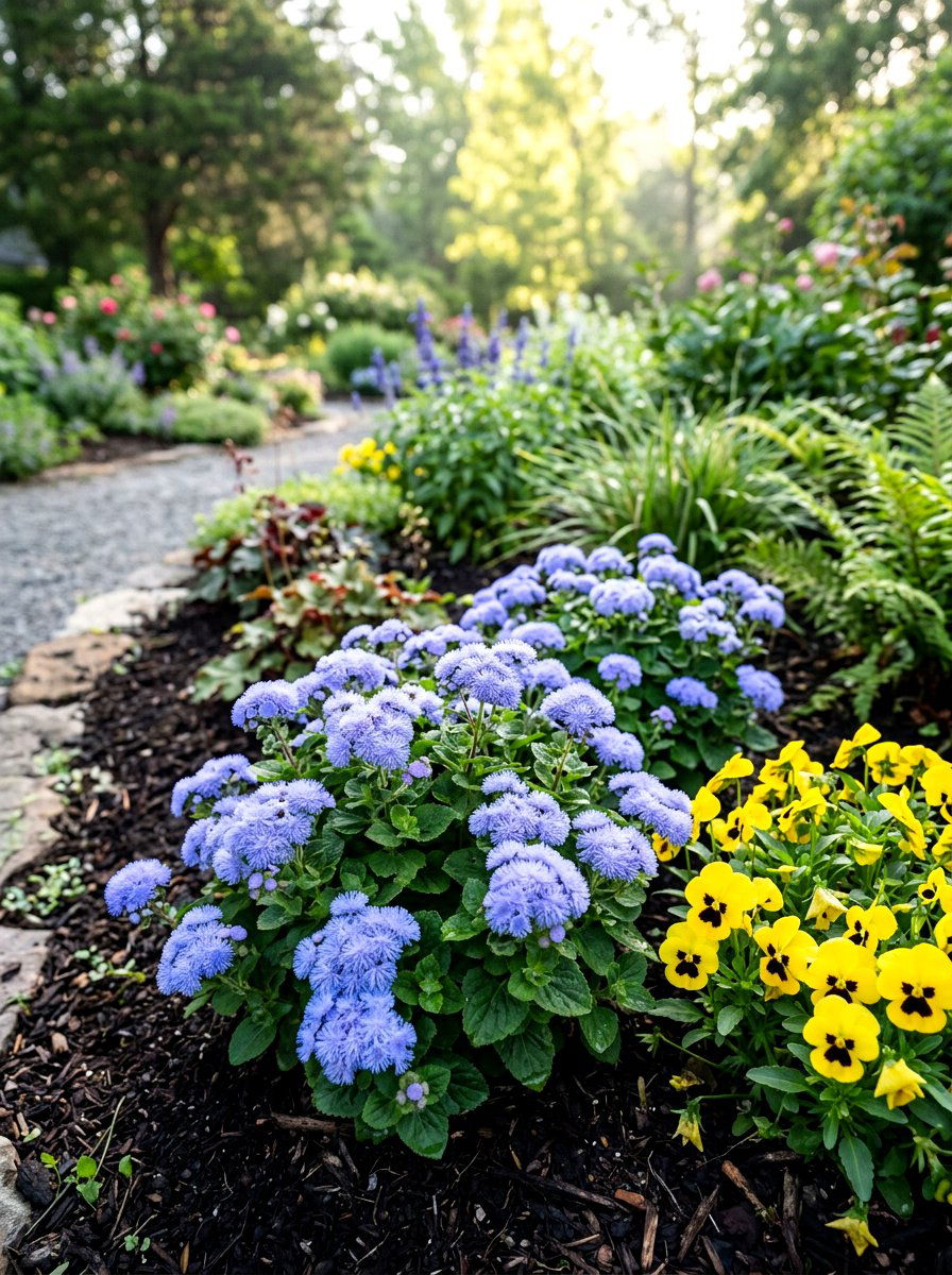 Ageratum blue flowers - 30 annual flower border ideas