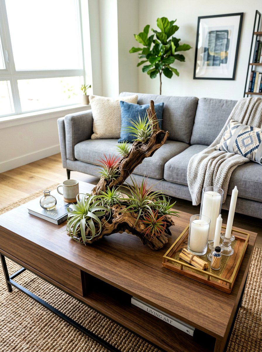 Air plants driftwood - 30 indoor plant decor ideas