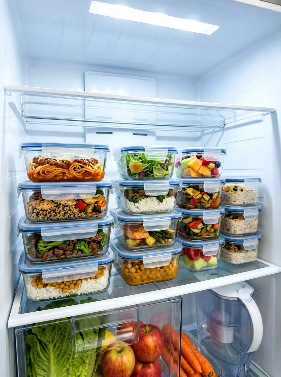 Airtight leftovers glass container - 30 aesthetic fridge organization ideas