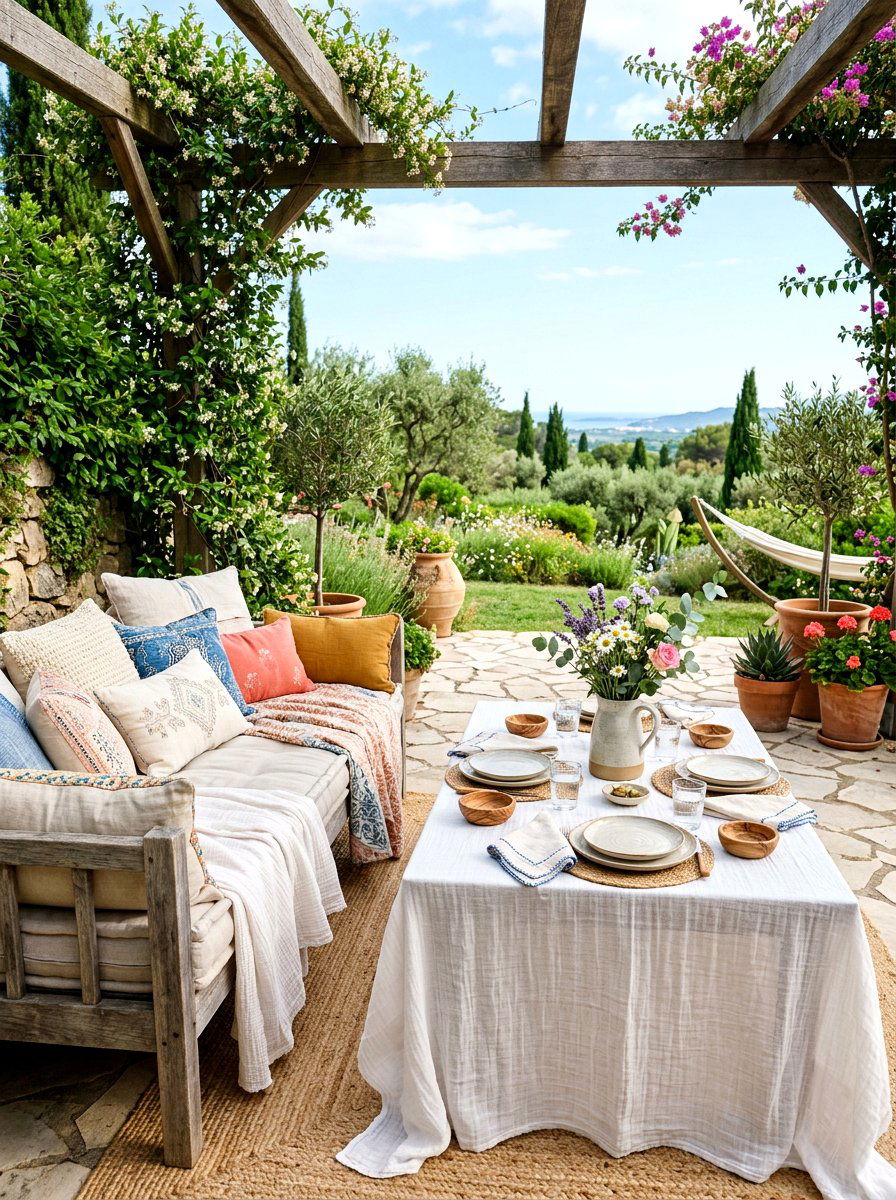 Airy Gauze Summer Table - 30 porch skirted table ideas