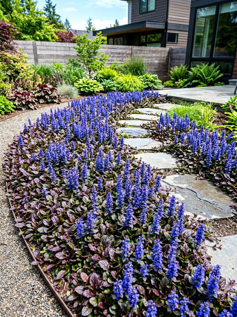 Ajuga groundcover garden - 30 shade garden ideas
