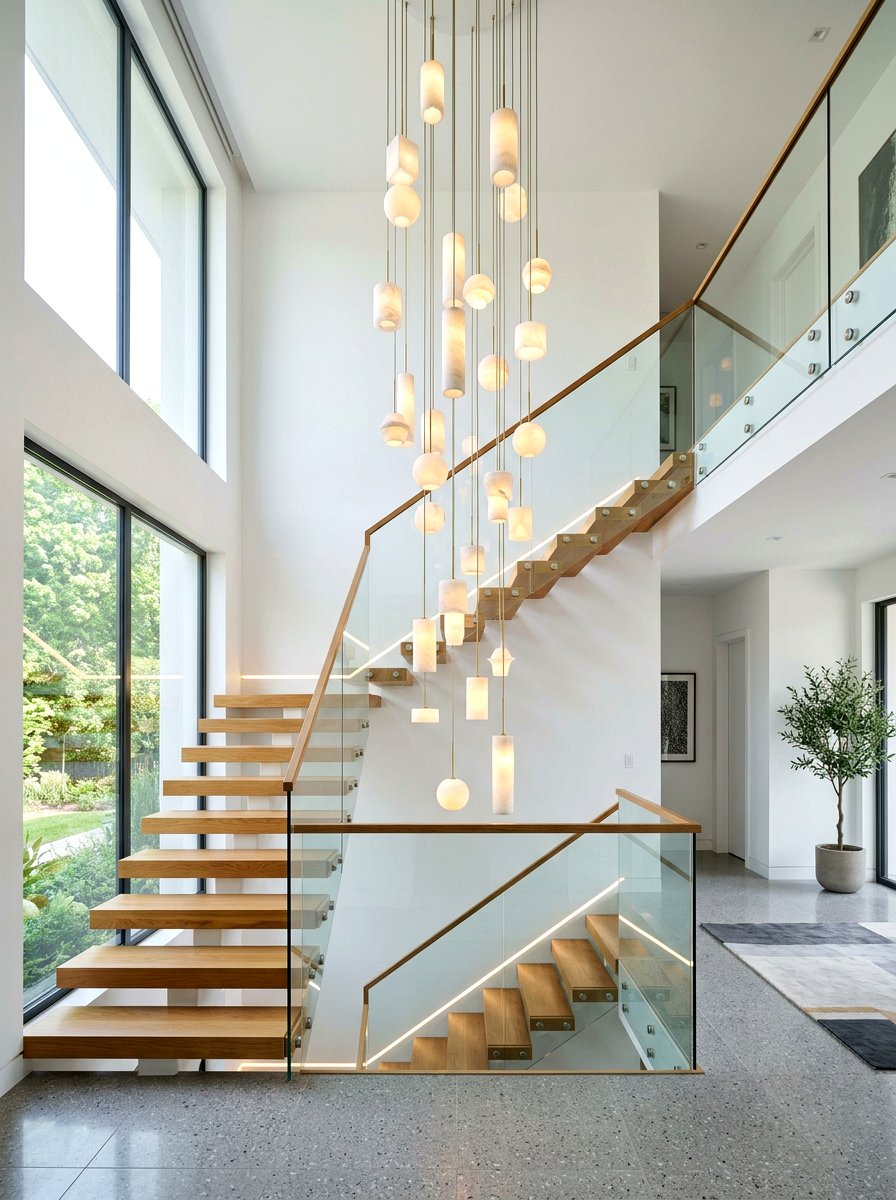 Alabaster Cluster Light Modern Staircase - 30 alabaster lighting ideas
