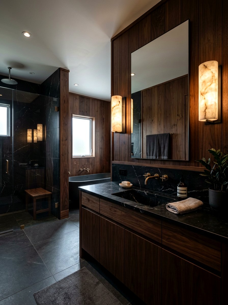 Alabaster stone wall lamp - 30 moody bathroom lamp ideas