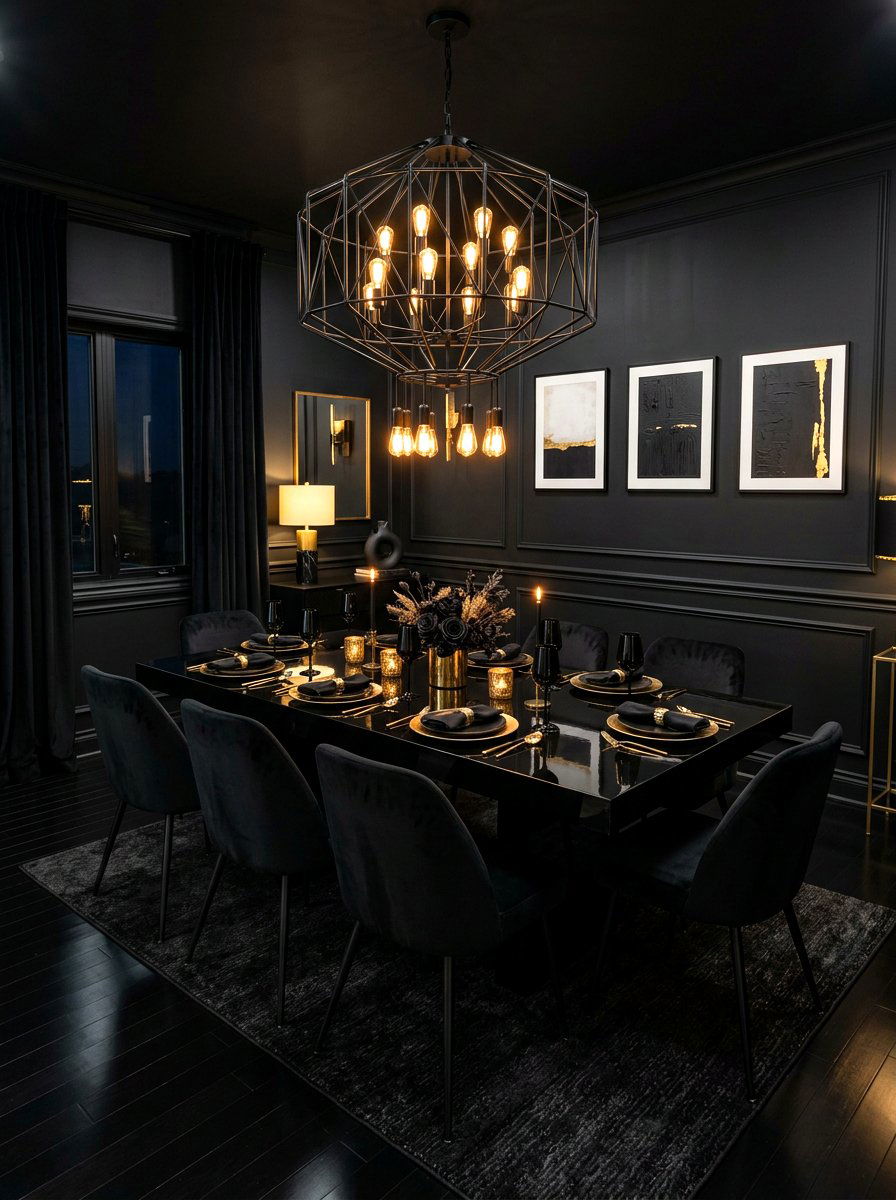 All Black Dining Room - 30 viral dining room ideas