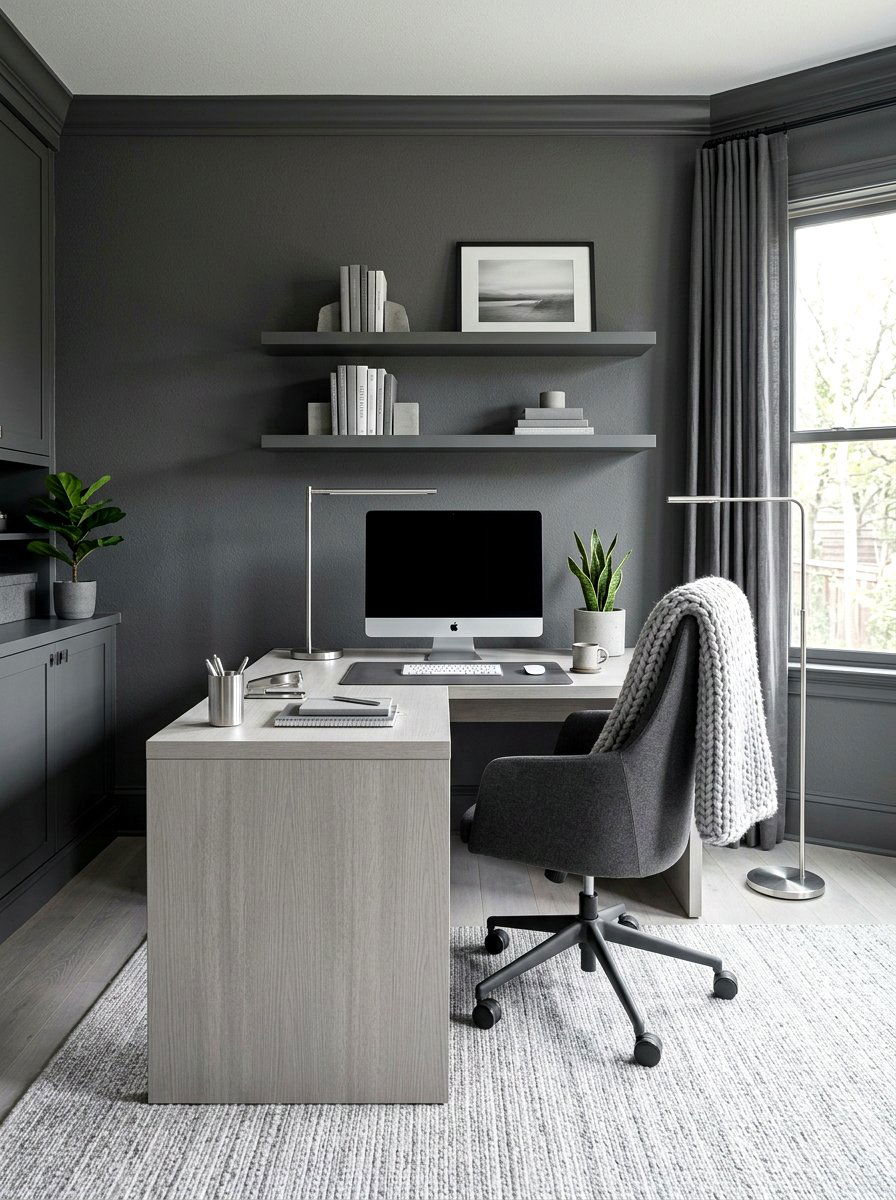 All Grey Home Office - 30 private study room ideas