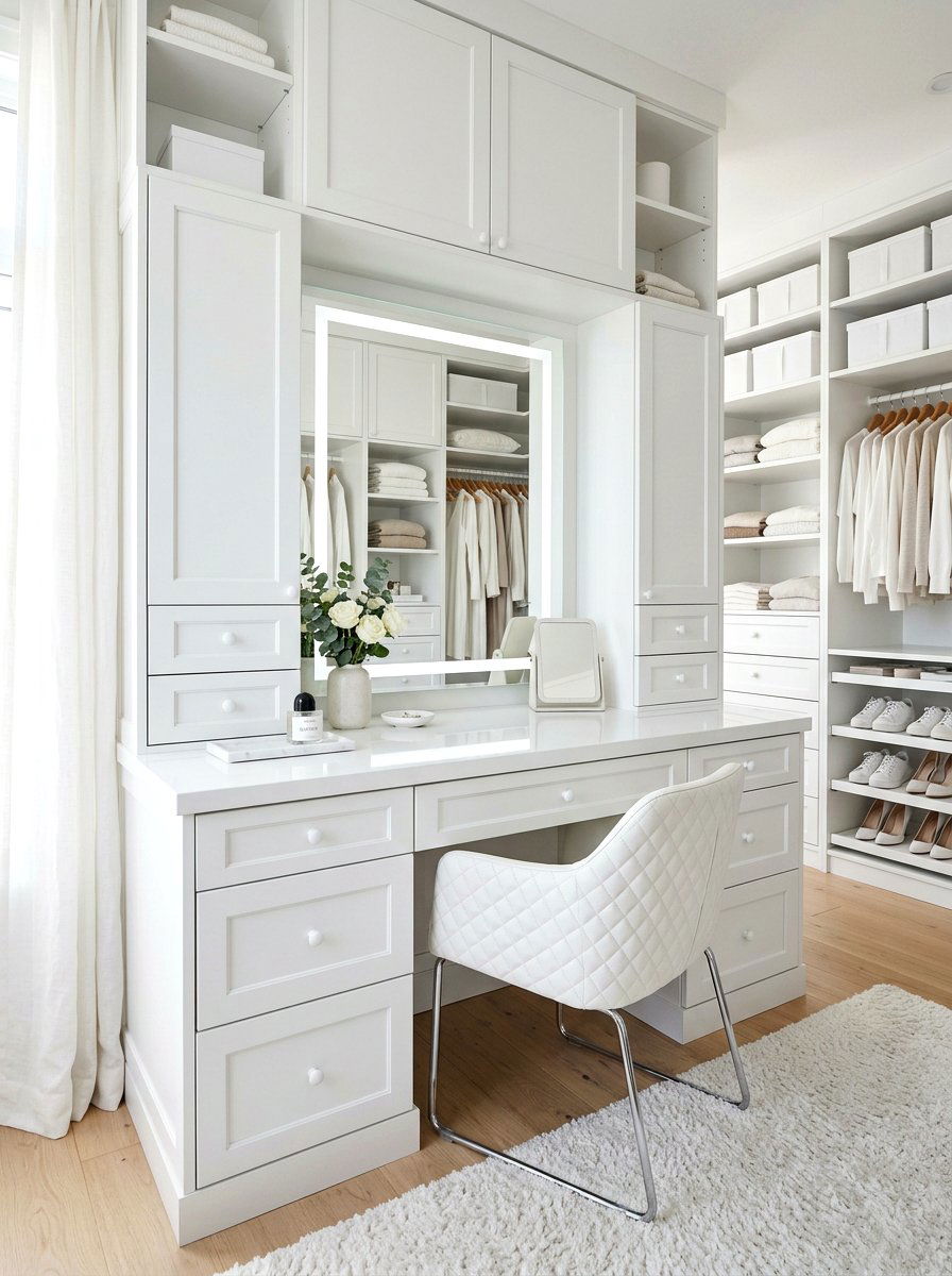 All White Closet Vanity - 30 walk in closet vanity ideas
