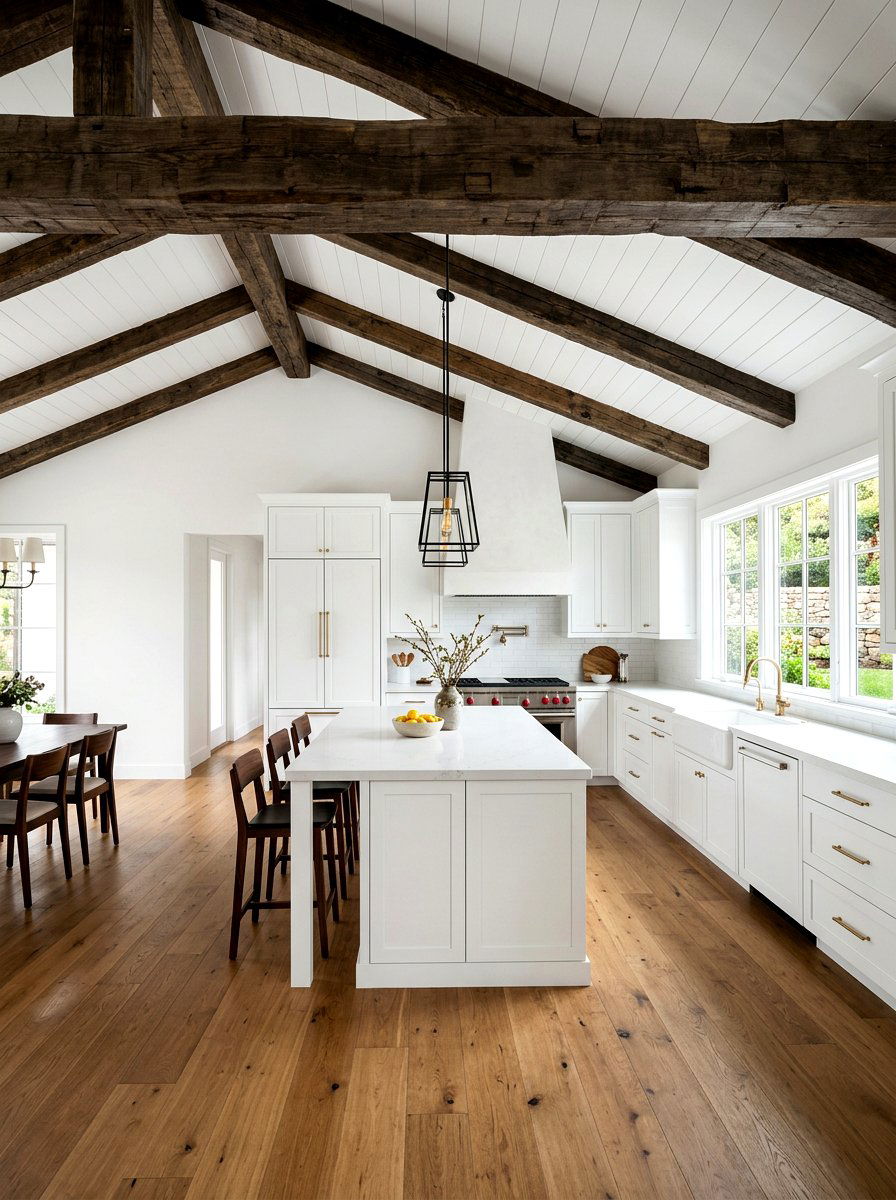 All White Kitchen With Wood Ceiling Beams - 30 white and wood kitchen ideas