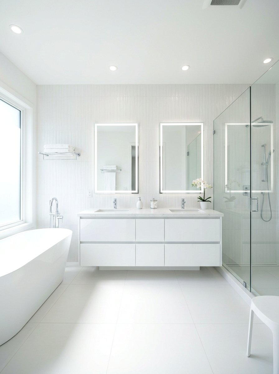 All White Minimalist Bathroom - 30 double vanity ideas