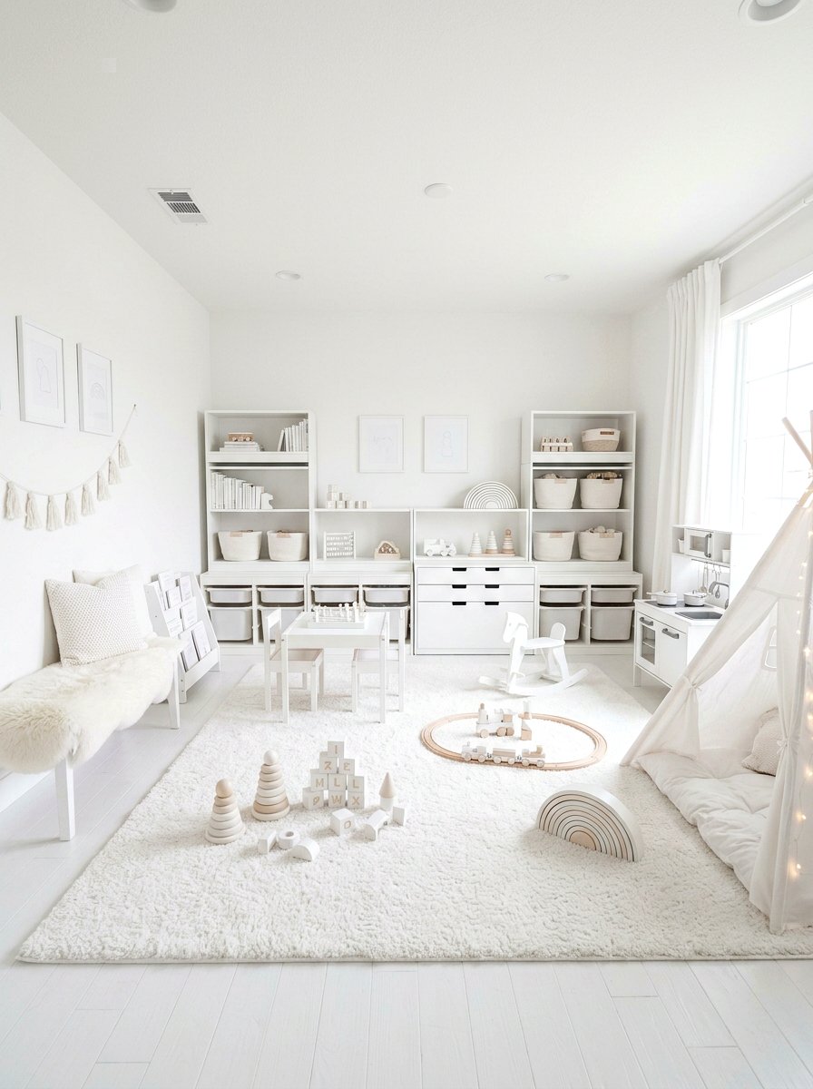 All White Playroom - 30 basement playroom ideas