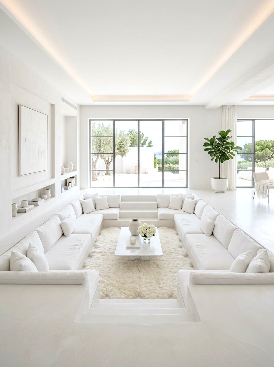 All White Sunken Lounge - 30 sunken living room ideas