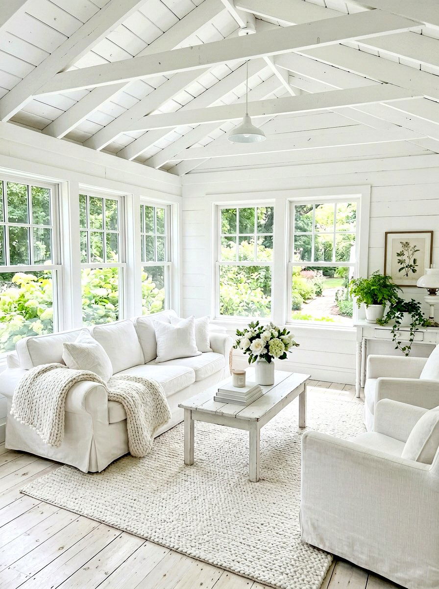 All White Sunroom - 30 farmhouse sunroom ideas