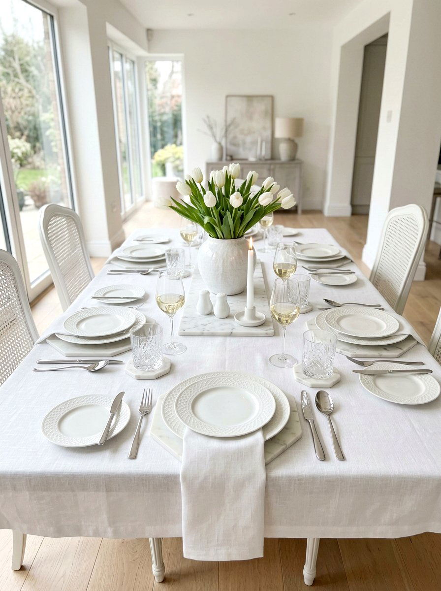 All White Table Setting - 30 layered table setting ideas