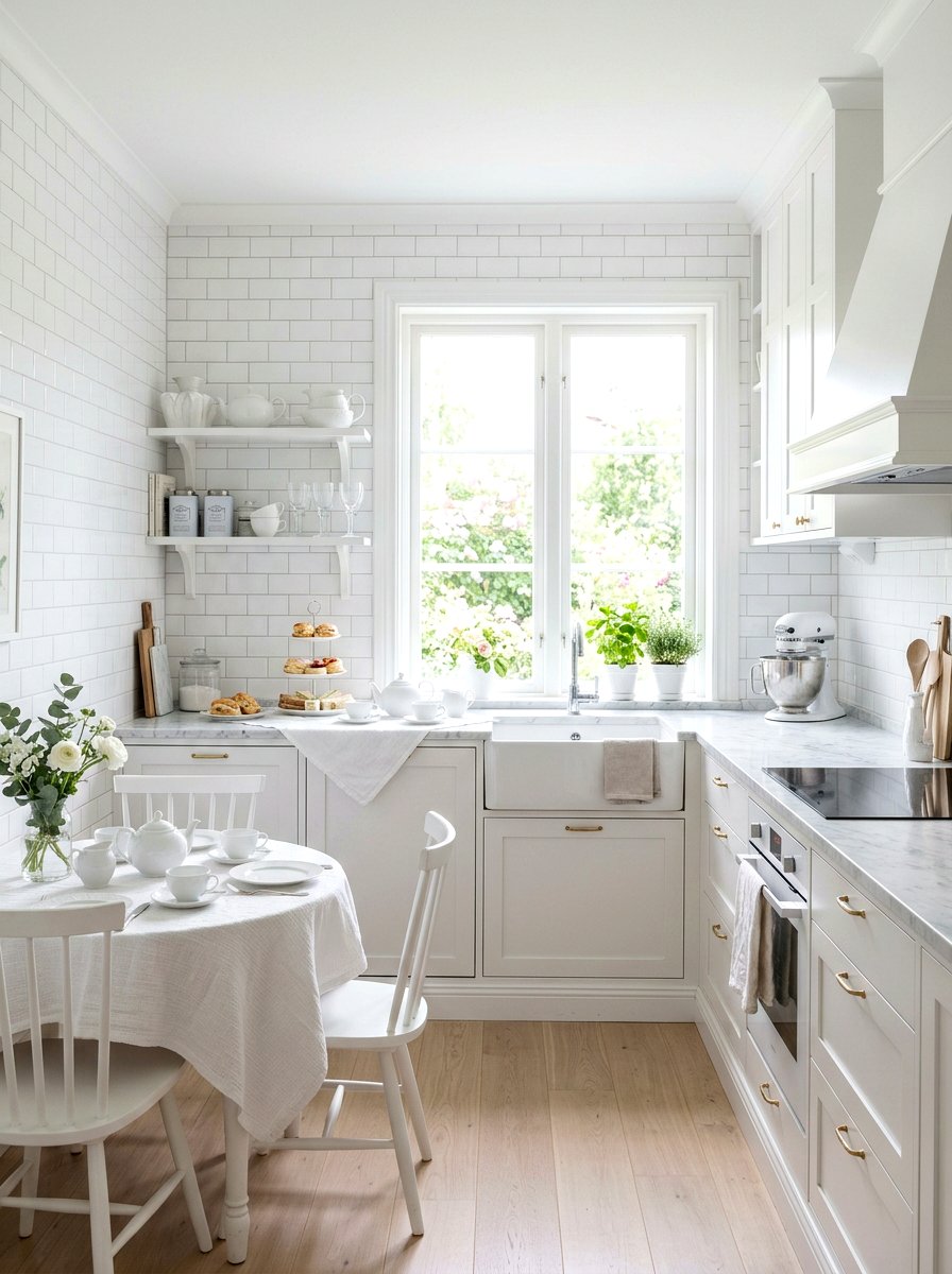All White Tea Kitchen - 30 tea party kitchen ideas