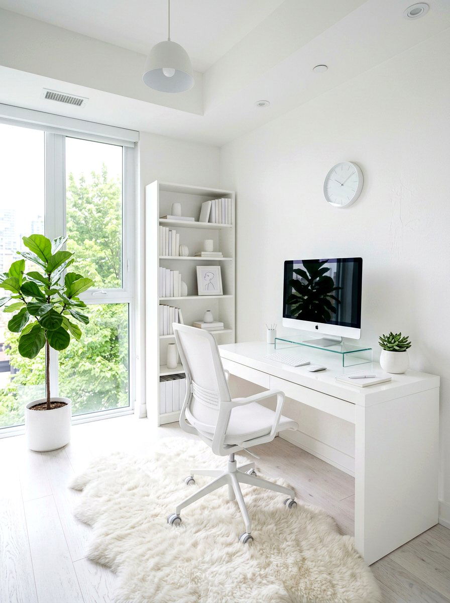 All White Workspace - 30 video call office ideas