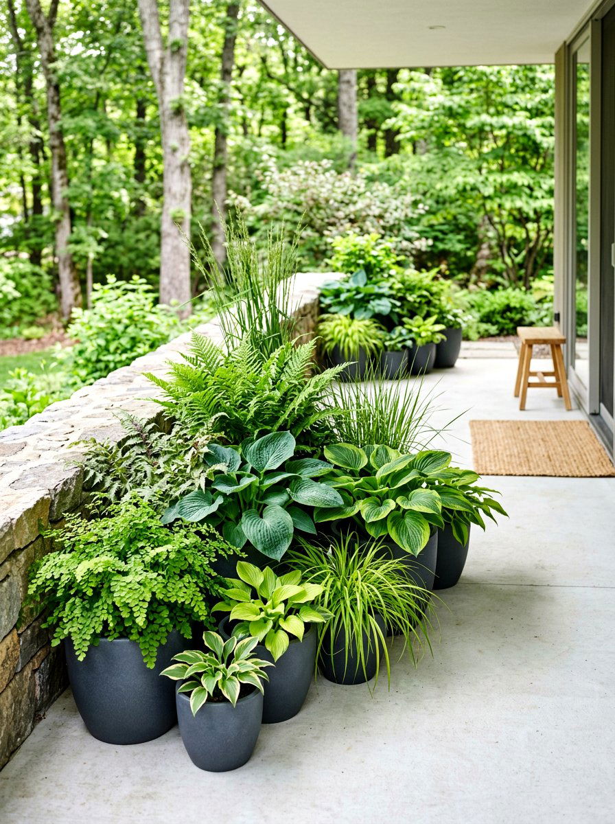 All green foliage container garden - 30 container garden color ideas