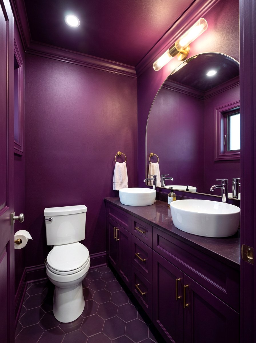 All purple bathroom - 30 aubergine powder room ideas