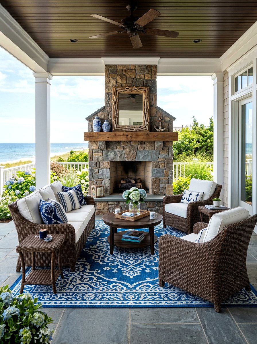 All weather wicker set - 30 backyard fireplace seating ideas