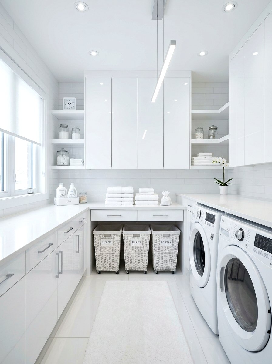 All white laundry folding area - 30 laundry room folding station ideas