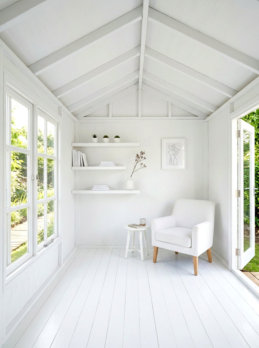 All white minimalist shed - 30 reading shed ideas