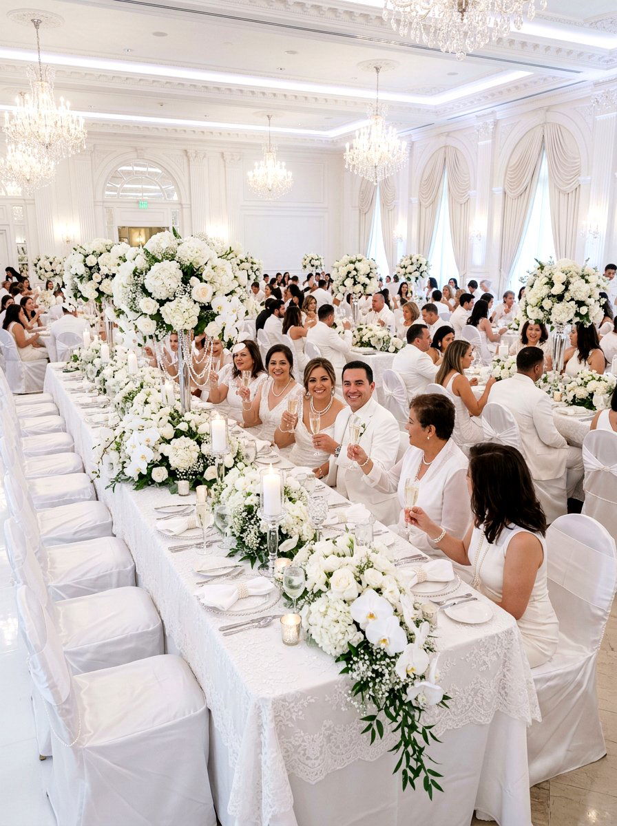 All white pearl party - 30 anniversary dinner at home ideas