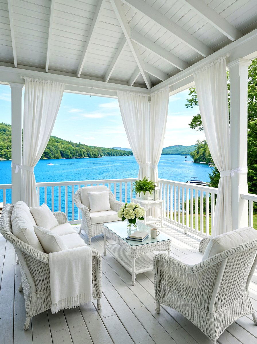 All white porch - 30 lake house porch ideas