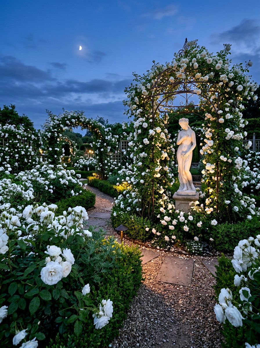 All white rose garden - 30 cottage rose border landscaping ideas