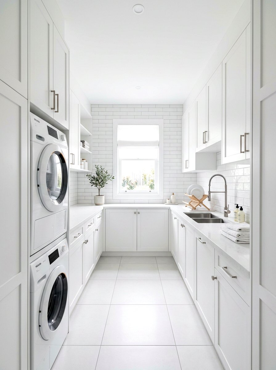 All white scullery - 30 scullery kitchen ideas