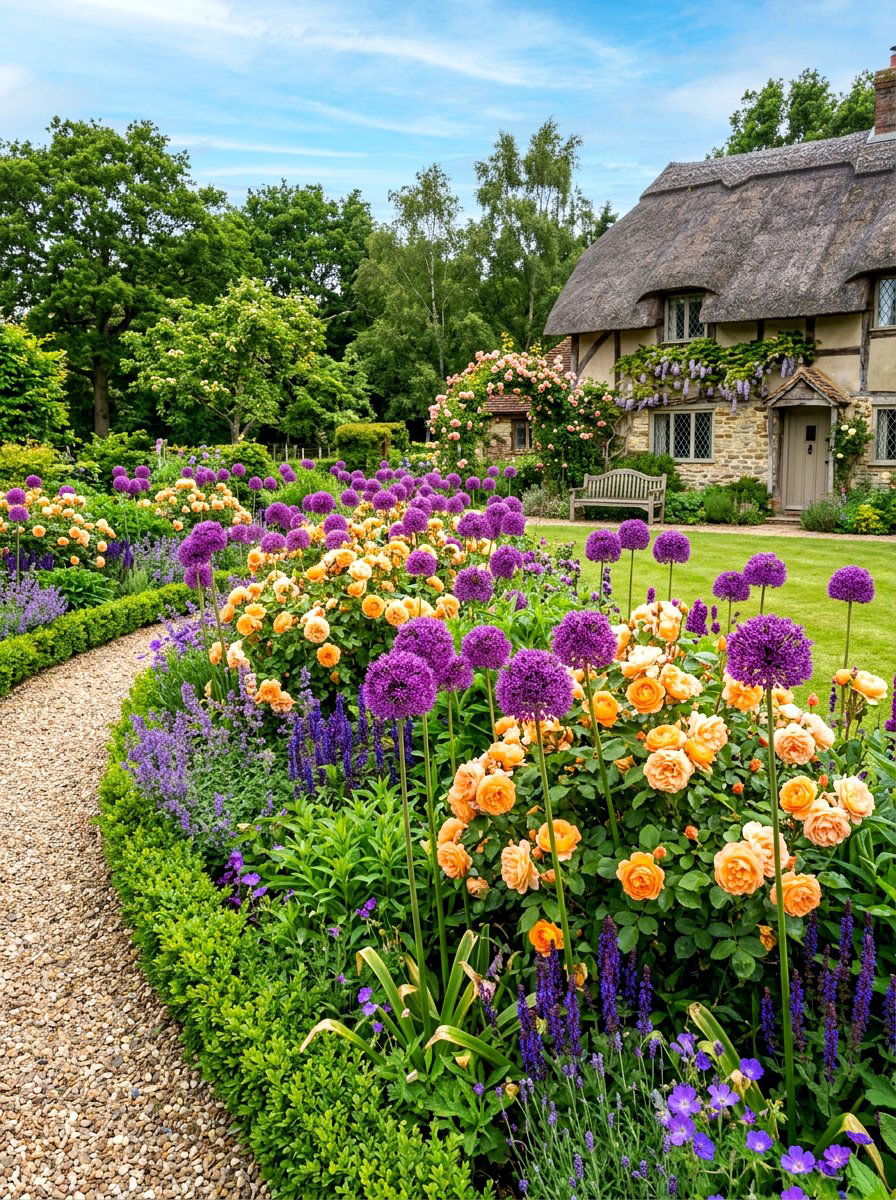 Allium And Rose Border - 30 cottage rose border ideas