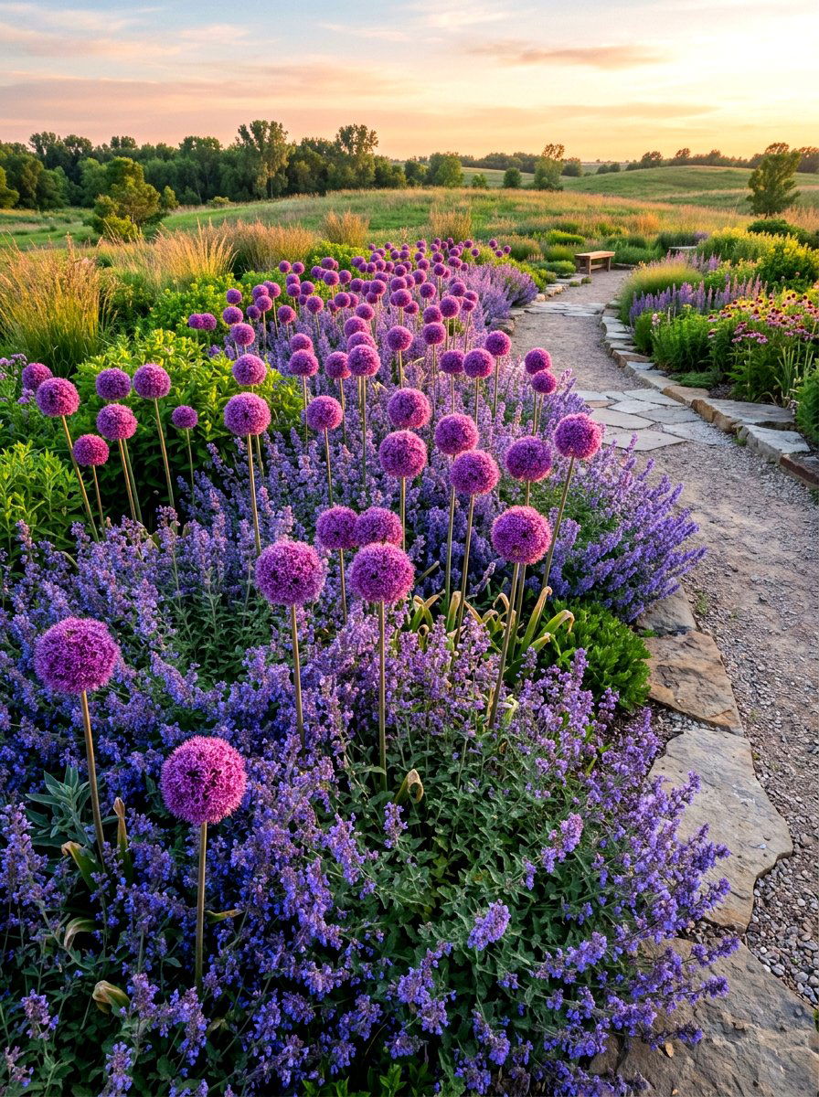 Allium and Catmint landscape - 30 blue and purple garden ideas