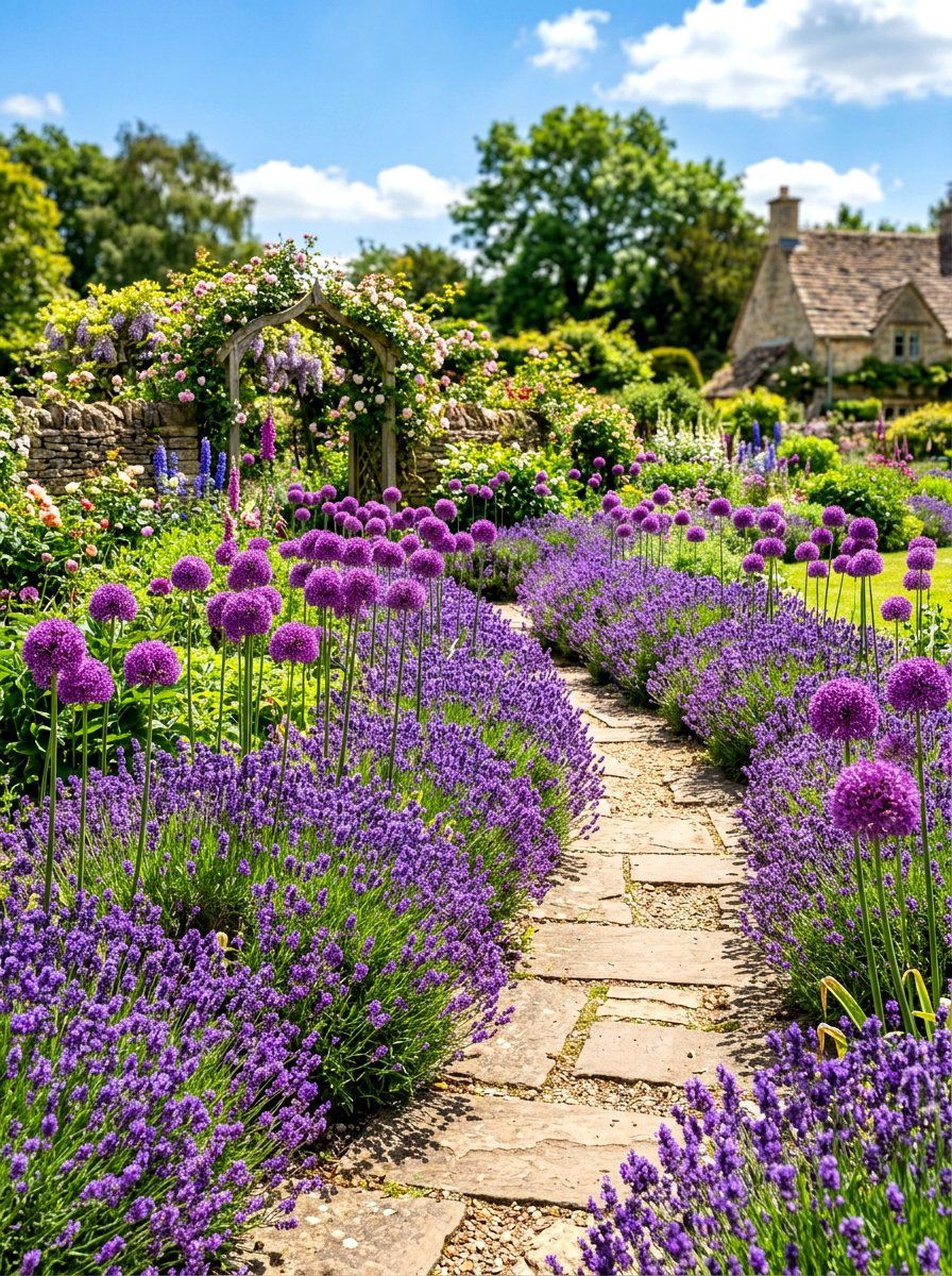 Allium and Lavender Path - 30 lavender walkway ideas