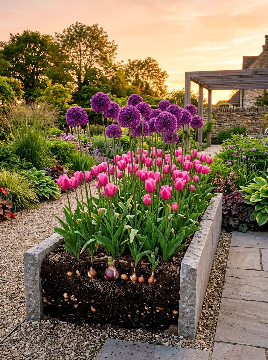 Allium and tulip mix - 30 bulb layer planting ideas